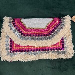 Bohemian Chic Pink and Silver Clutch